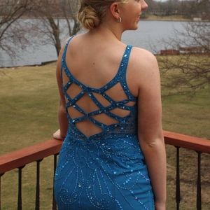 Peacock Blue sparkly prom dress